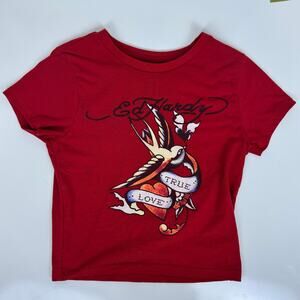 Ed Hardy True Love Bird Swallow Crop Top Baby Tee Red Small